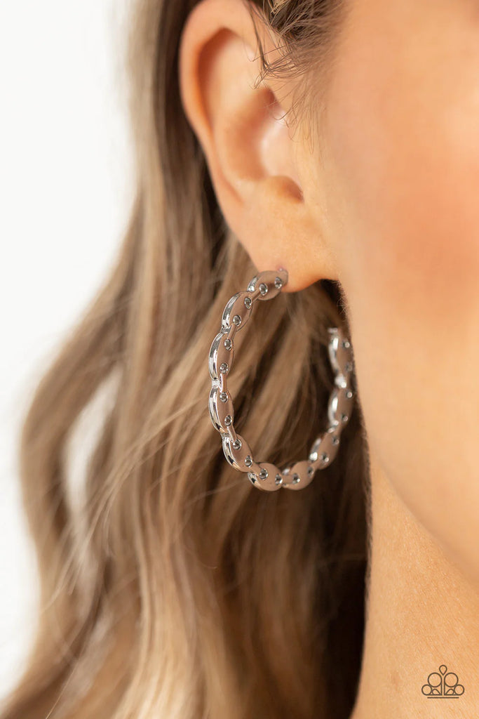 Impressive Innovation - Silver Post Hoop Earring-Paparazzi - The Sassy Sparkle
