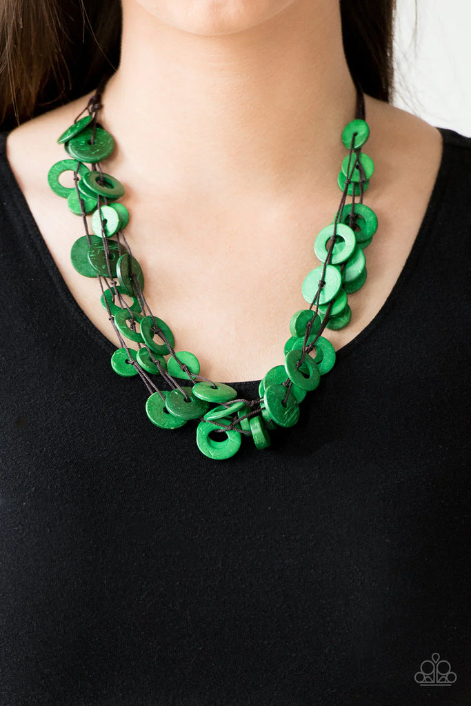 Wonderfully Walla Walla - Green Wood Necklace-Paparazzi - The Sassy Sparkle