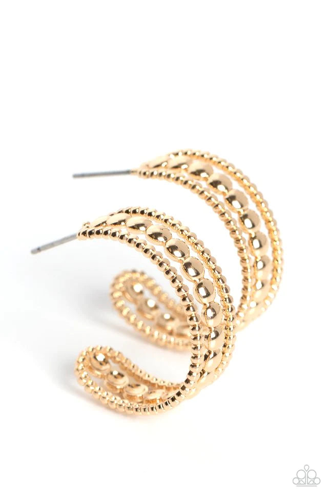 Dotted Darling - Gold Post Hoop Earring-Paparazzi