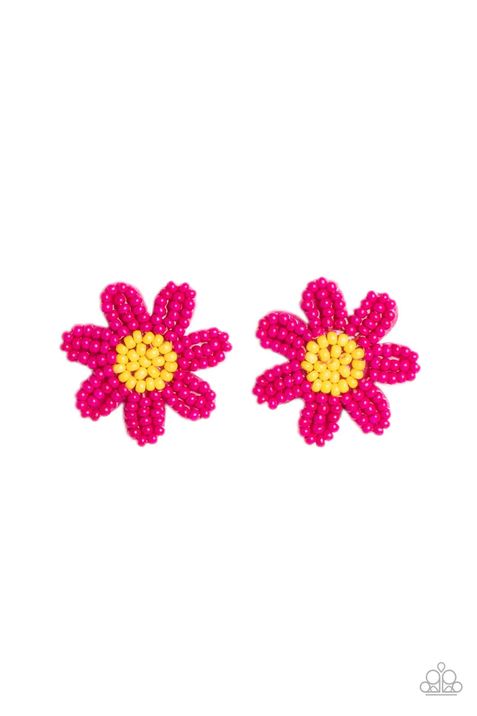 Sensational Seeds - Pink Post Seed Bead Earring-Paparazzi - The Sassy Sparkle