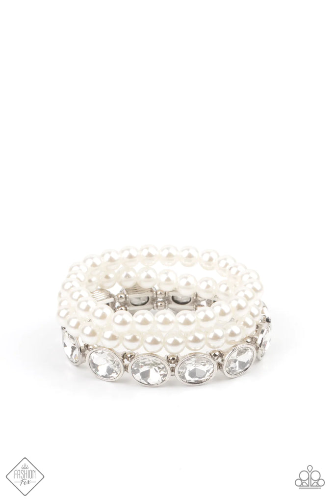 Flawlessly Flattering - White Pearl Bracelet-Paparazzi - The Sassy Sparkle