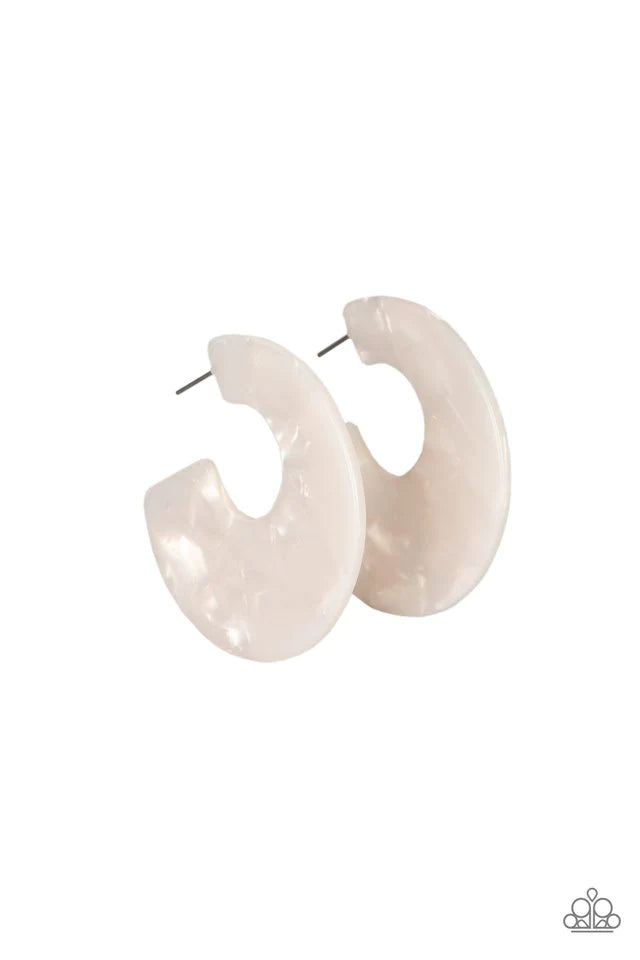 Tropically Torrid - White Post Hoop Earring-Paparazzi - The Sassy Sparkle