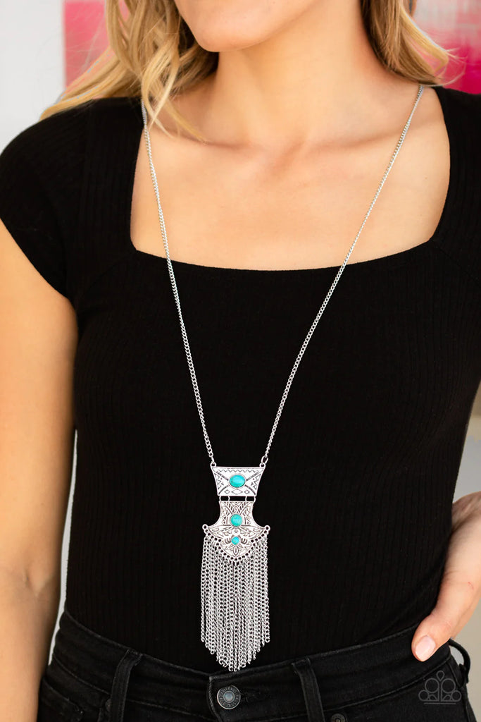 Totem Tassel - Blue Stone Necklace-Paparazzi - The Sassy Sparkle