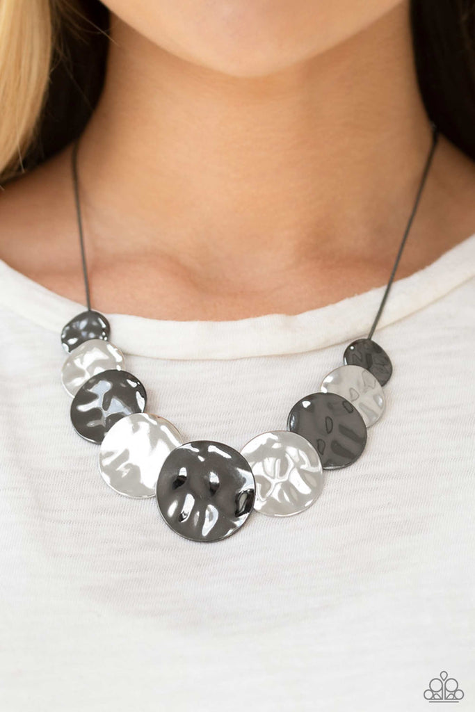 A Daring DISCovery - Black Gunmetal Necklace-Paparazzi - The Sassy Sparkle