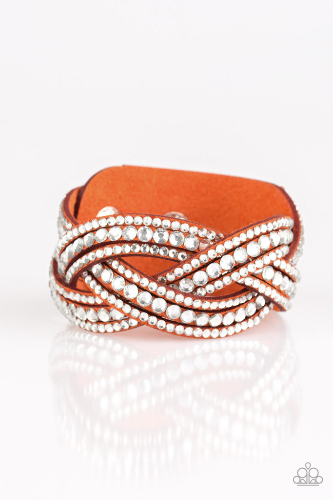 Paparazzi-Bring on the Bling-Orange Suede and White Rhinestone Wrap Bracelet - The Sassy Sparkle