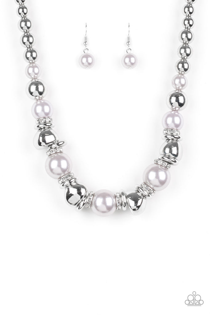 Hollywood HAUTE Spot-Silver Necklace-Pearl-Short-Paparazzi - The Sassy Sparkle