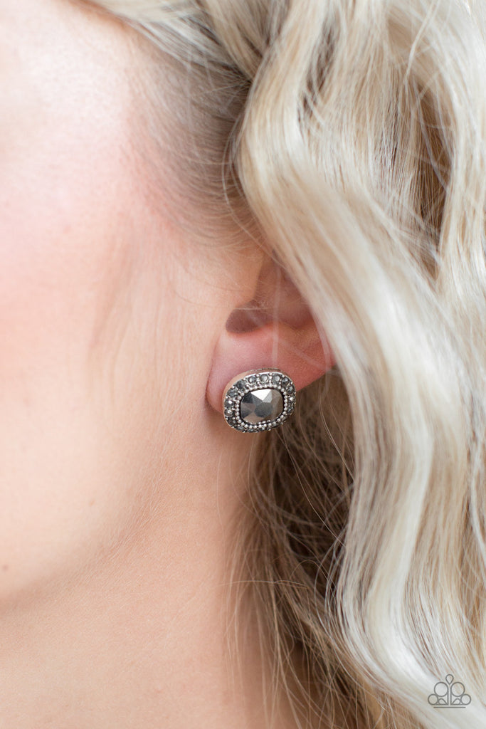 Paparazzi-Latest Luxury-Silver Post Earring-hematite Rhinestone - The Sassy Sparkle