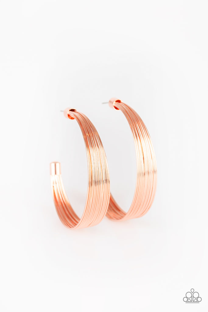 Paparazzi-Live Wire-Copper Hoop Earrings-shiny copper - The Sassy Sparkle