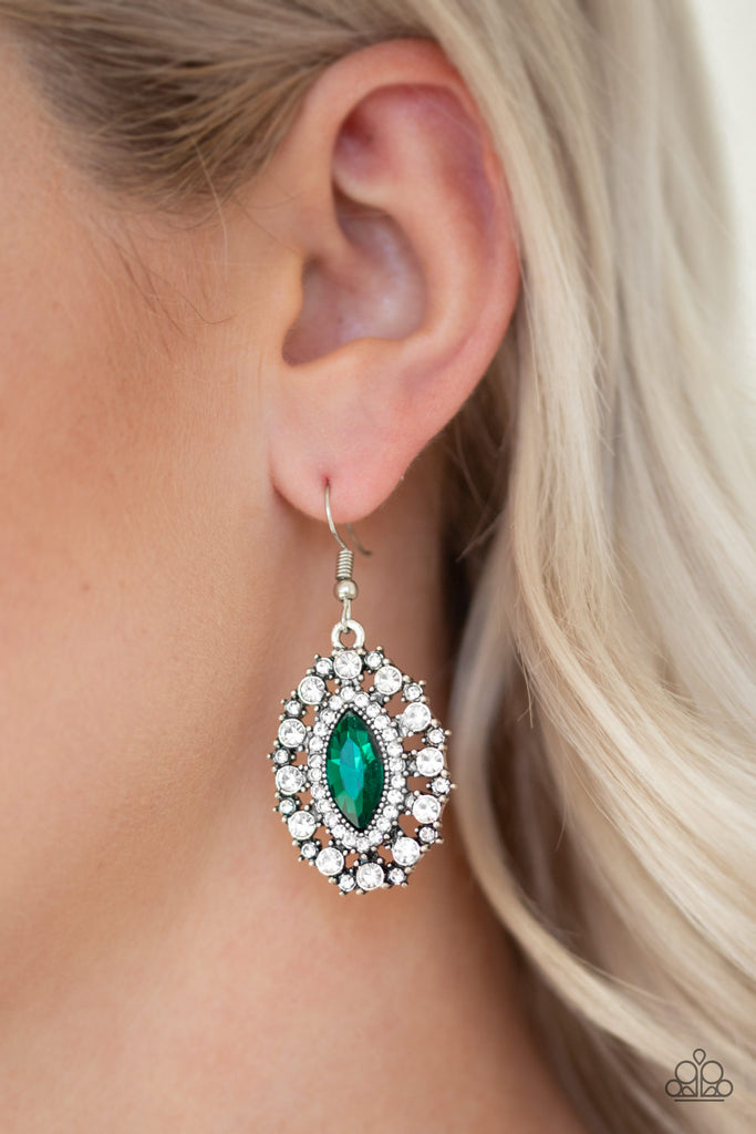 Long May She Reign-Green Earrings-Rhinestones-Paparazzi - The Sassy Sparkle