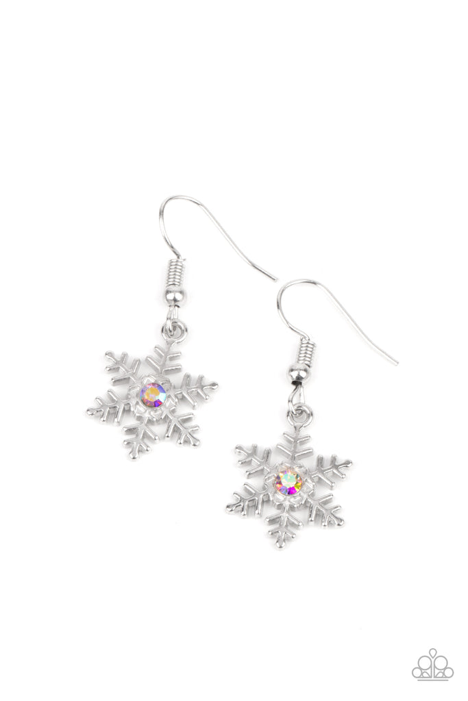 Starlet Shimmer Earring-Snowflake Iridescent-Paparazzi - The Sassy Sparkle