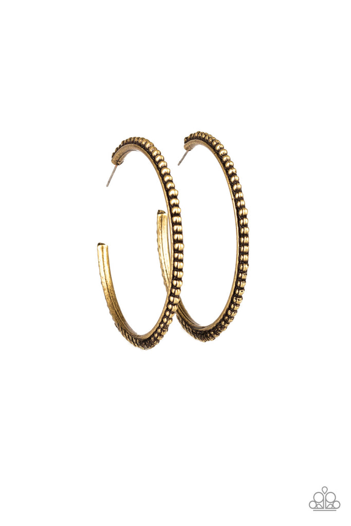 Totally On Trend - Brass Post Hoop Earring-Paparazzi