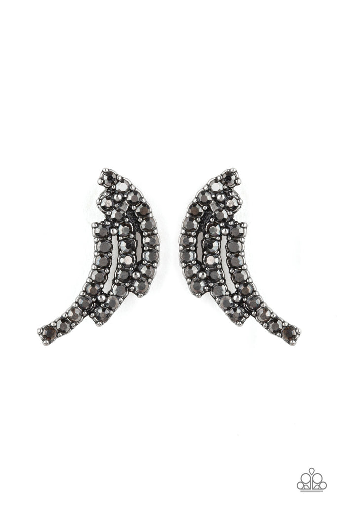 Paparazzi-Wing Bling-silver and Hematite Rhinestone Post Earrings - The Sassy Sparkle