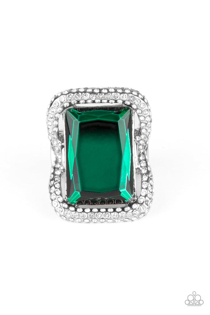 Deluxe Decadence-Green ring-Paparazzi - The Sassy Sparkle