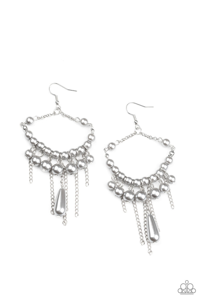 Party Planner Posh - Silver Pearl Earring-Paparazzi