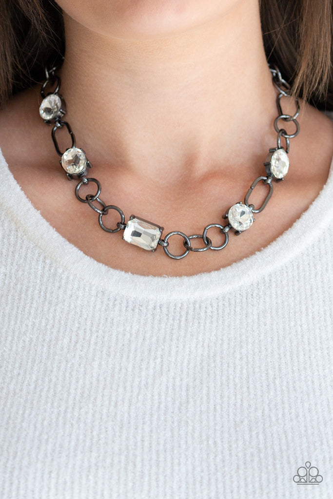 Urban District-Black Necklace-Gunmetal-White Rhinestone - The Sassy Sparkle