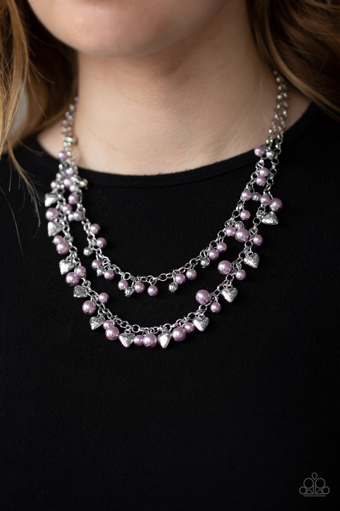 Kindhearted Heart - Purple Pearl Necklace-Paparazzi