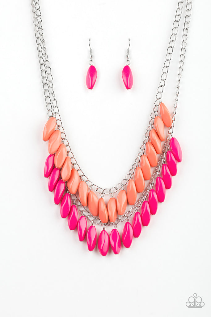 Beaded Boardwalk - Pink and Coral-Paparazzi Necklace - The Sassy Sparkle