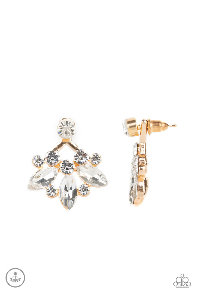 Paparazzi-Crystal Constellations-Gold and White Rhinestone Jacket Earring - The Sassy Sparkle