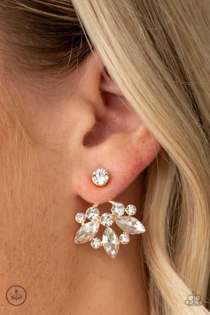 Paparazzi-Crystal Constellations-Gold and White Rhinestone Jacket Earring - The Sassy Sparkle