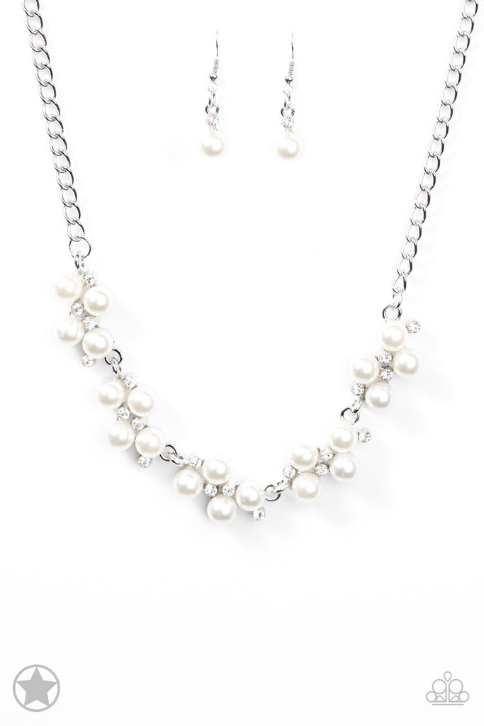 Love Story-White Pearl and Rhinestone Necklace-Paparazzi Blockbuster - The Sassy Sparkle