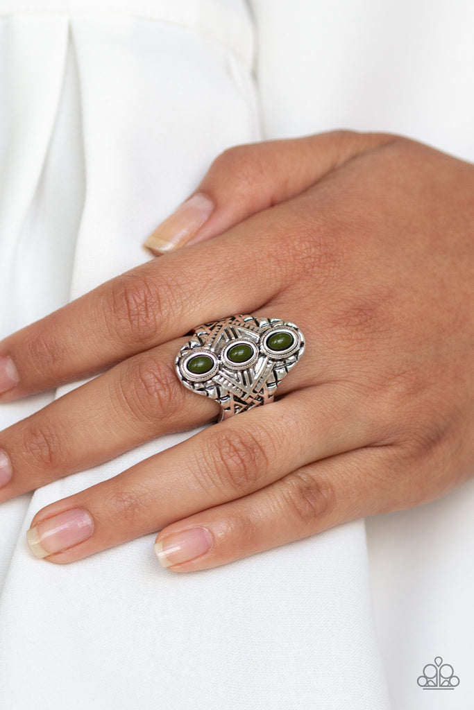 Paparazzi-Mayan Motif-Green Ring - The Sassy Sparkle