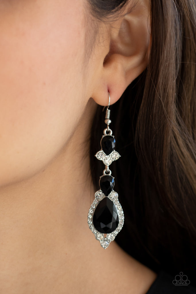 Fully Flauntable-Black Earring-Rhinestone-Paparazzi - The Sassy Sparkle