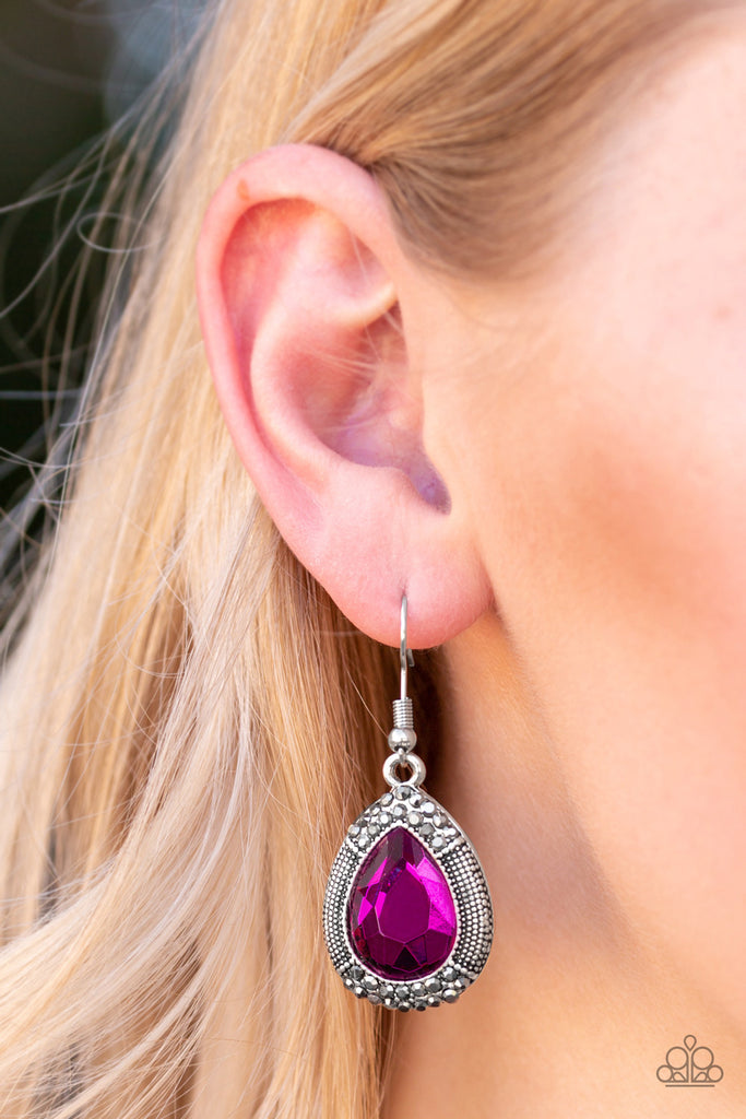 Grandmaster Shimmer-Pink Rhinestone Earrings-Paparazzi - The Sassy Sparkle