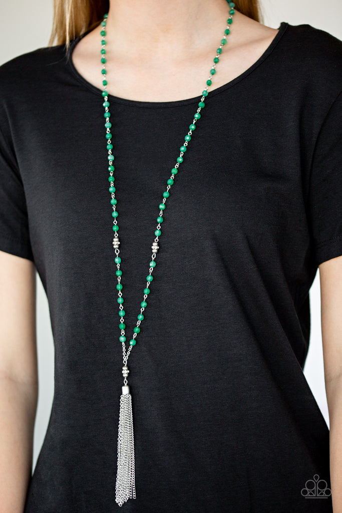 Tassel Takeover - Green Necklace-Paparazzi