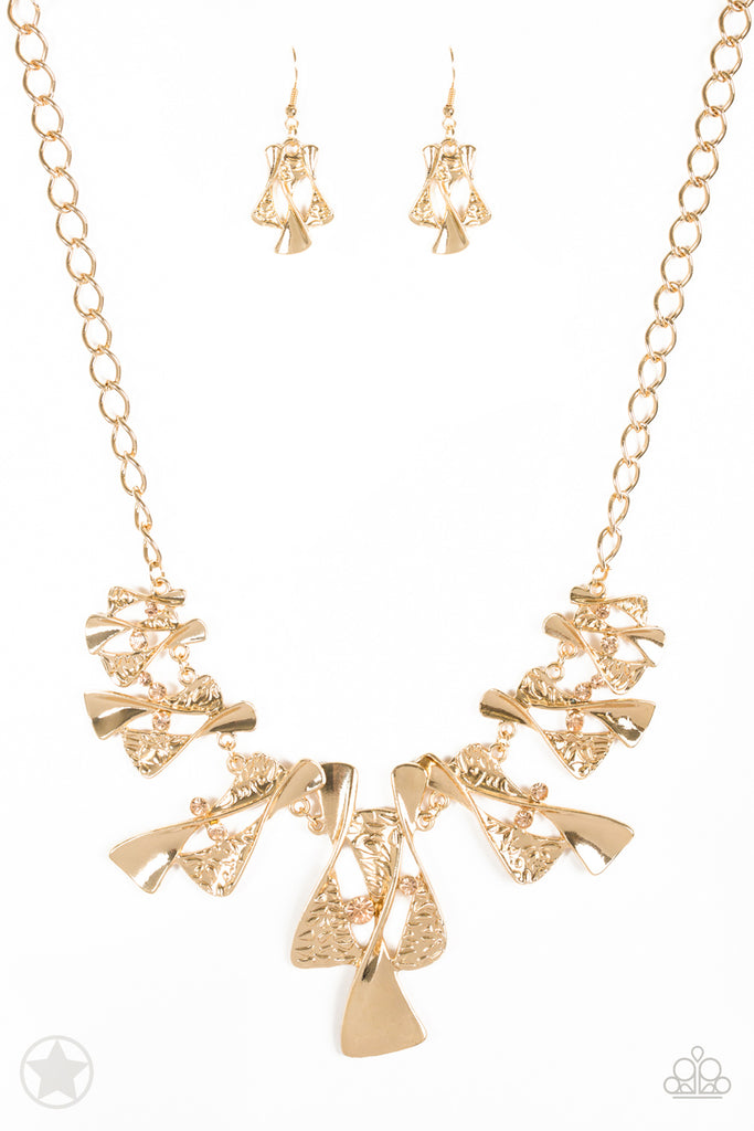 The Sands of Time-Gold Paparazzi Blockbuster Necklace - The Sassy Sparkle