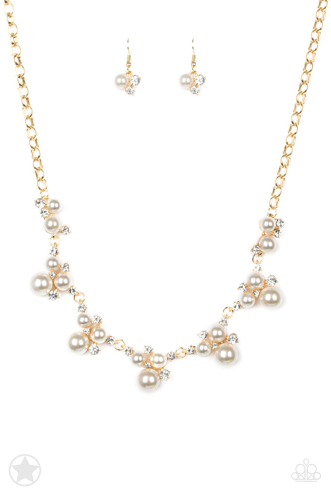 Paparazzi-Toast To Perfection-Gold,  Pearl and Rhinestone Necklace-Blockbuster - The Sassy Sparkle