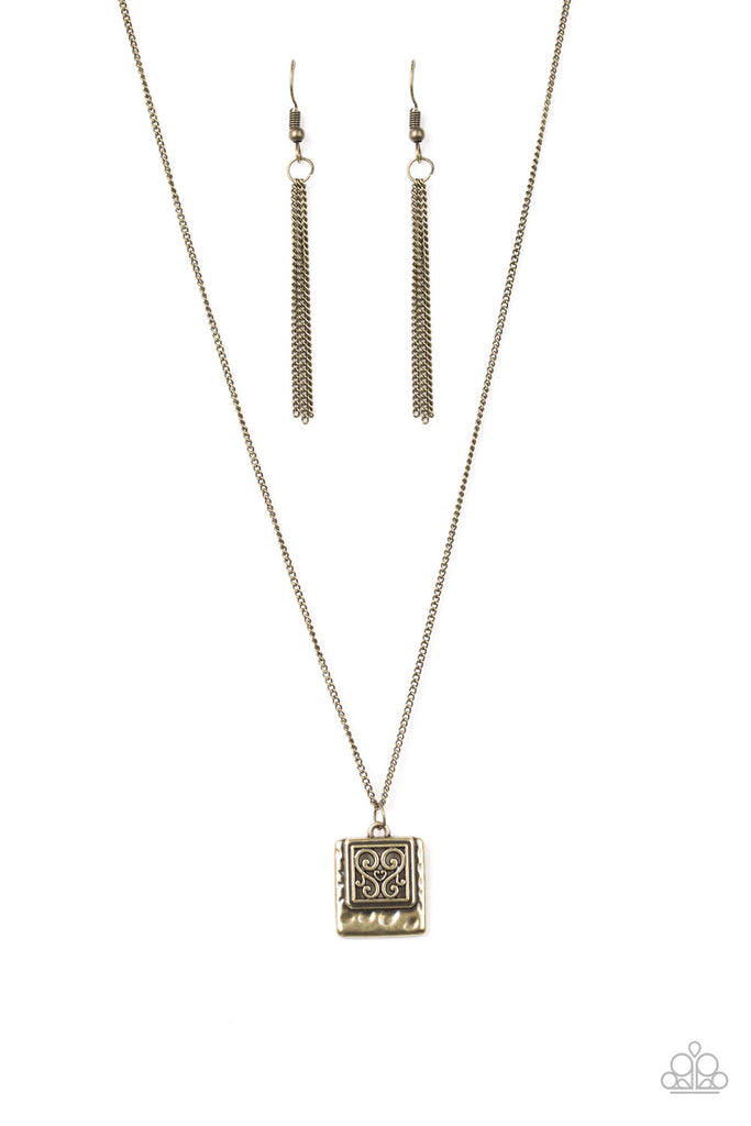 Back To Square One-Brass Necklace-Short-Pendant-Paparazzi - The Sassy Sparkle