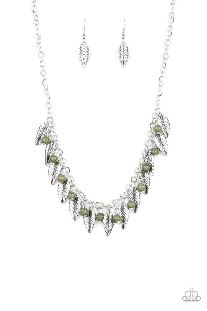 Boldly Airborne-Green Necklace-Stone-Silver Feather-Paparazzi - The Sassy Sparkle