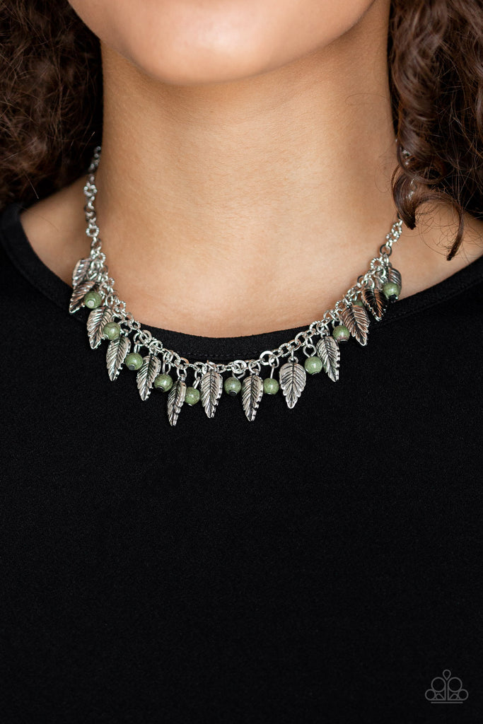Boldly Airborne-Green Necklace-Stone-Silver Feather-Paparazzi - The Sassy Sparkle