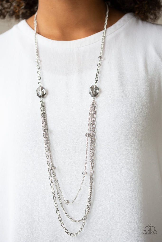 Dare To Dazzle-Silver Necklace-Long-Layered-Paparazzi - The Sassy Sparkle