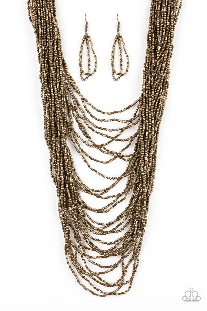 Dauntless Dazzle - Brass Seed Bead Necklace-Paparazzi - The Sassy Sparkle