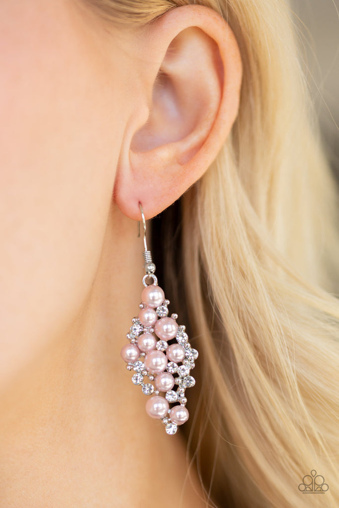Paparazzi-Famous Fashion-Pink Pearl and White Rhinestone Earrings - The Sassy Sparkle