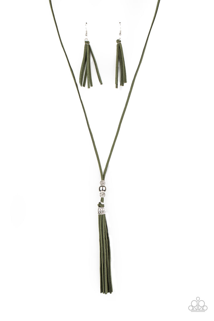 Paparazzi-Hold My Tassel-Green Suede Necklace - The Sassy Sparkle