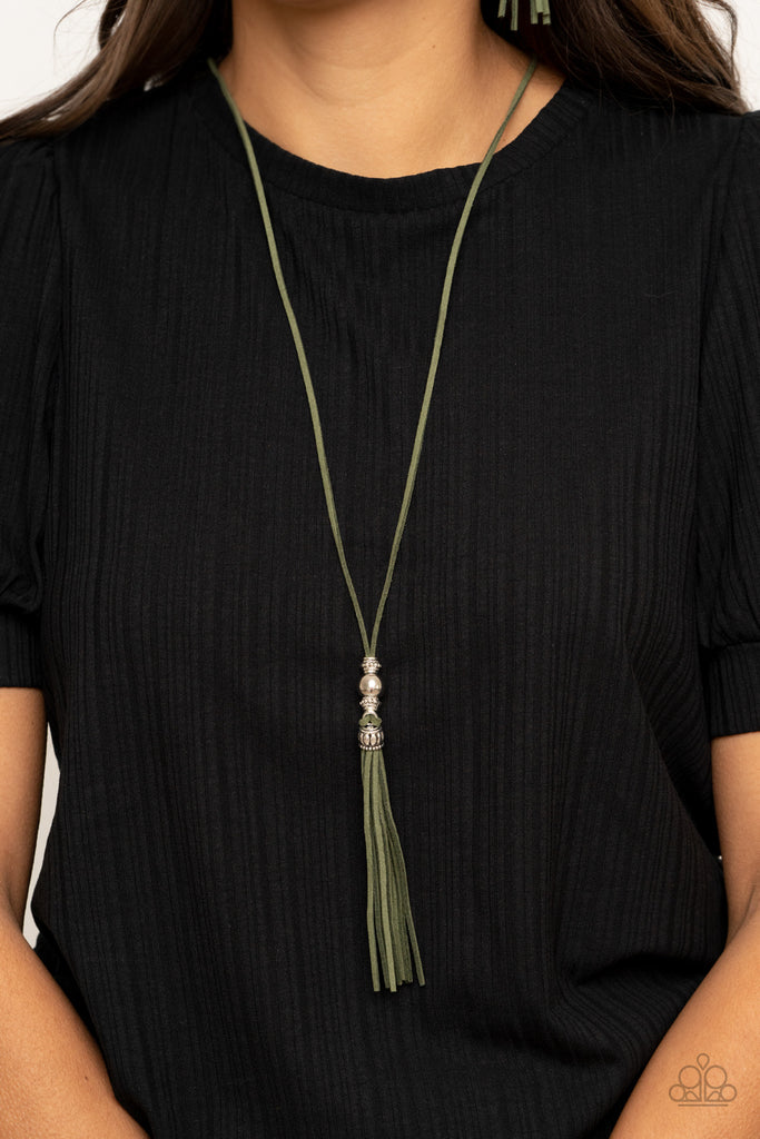Paparazzi-Hold My Tassel-Green Suede Necklace - The Sassy Sparkle