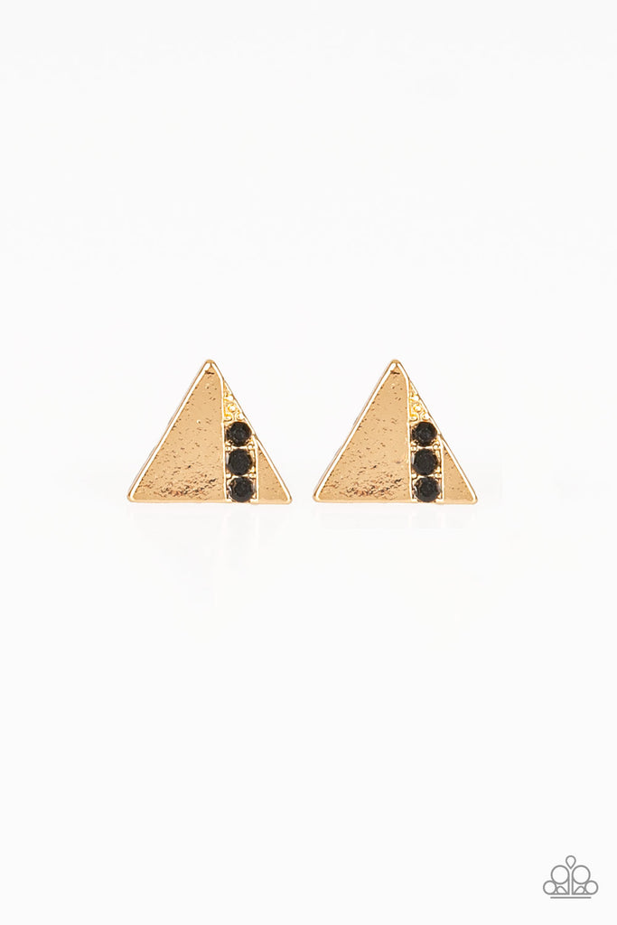Pyramid Paradise-black Earrings and Gold post earrings-petite-Paparazzi - The Sassy Sparkle