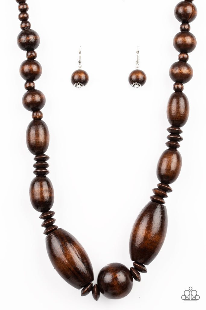 Summer Breezin' - Brown Wood Necklace-Paparazzi