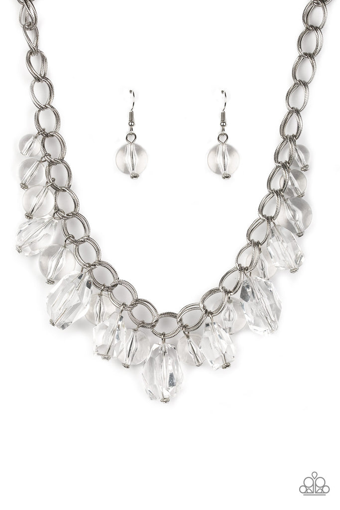 Gorgeously Globetrotter-White Necklace-Clear Beads- Silver Chain-Short-Paparazzi - The Sassy Sparkle