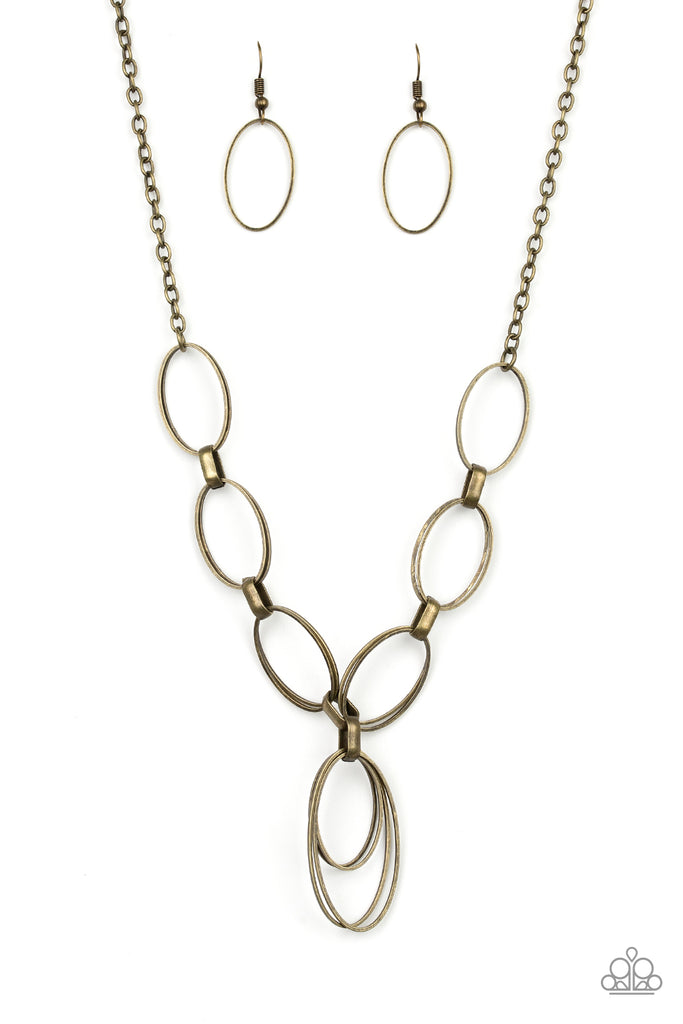 All Oval Town-Brass Paparazzi Necklace - The Sassy Sparkle
