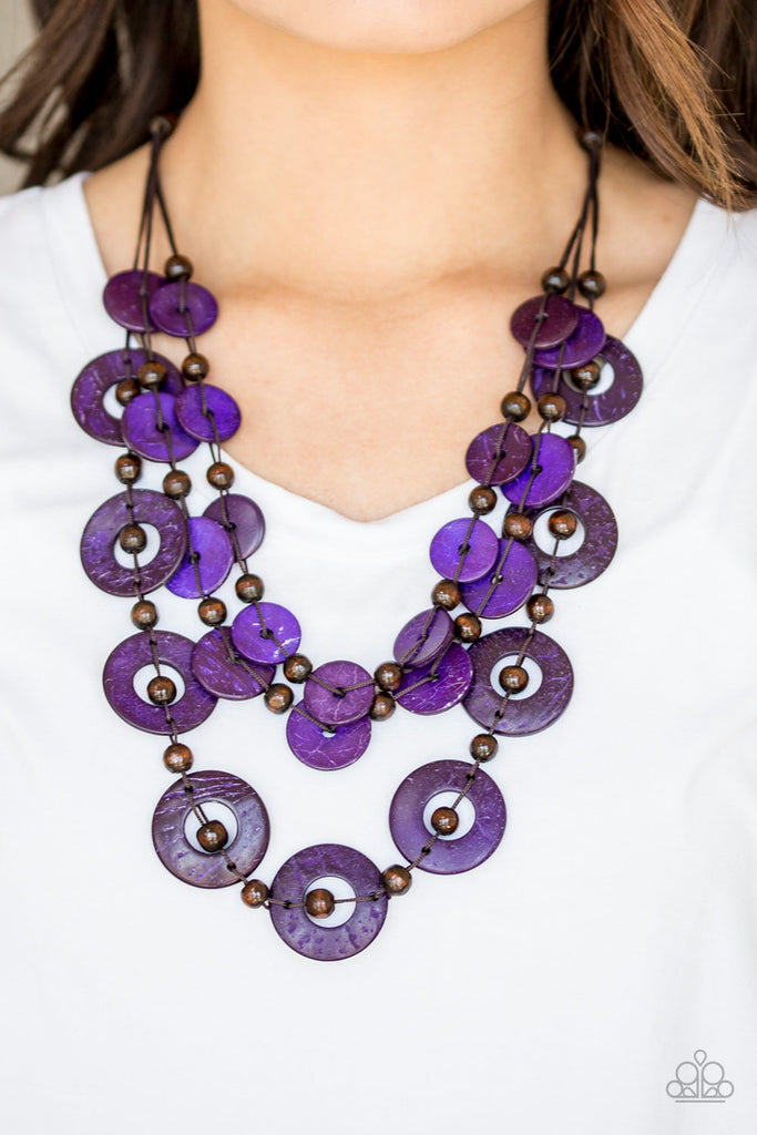 Paparazzi-Catalina Coastin'-Purple Wood Necklace - The Sassy Sparkle
