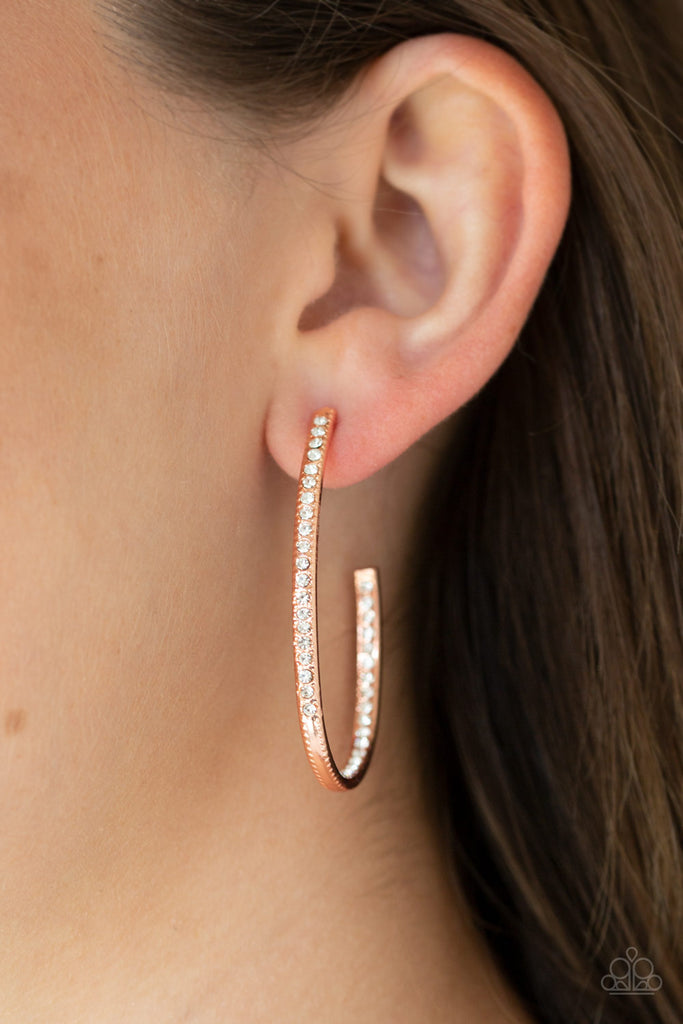 Globetrotting Glitter-copper hoop earring-shiny copper-rhinestones-Paparazzi - The Sassy Sparkle