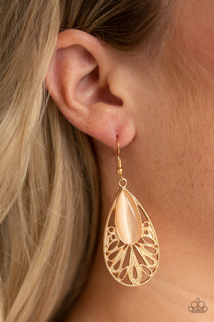 Glowing Tranquility-Gold Paparazzi Earring-Moonstone-Cat's Eye - The Sassy Sparkle