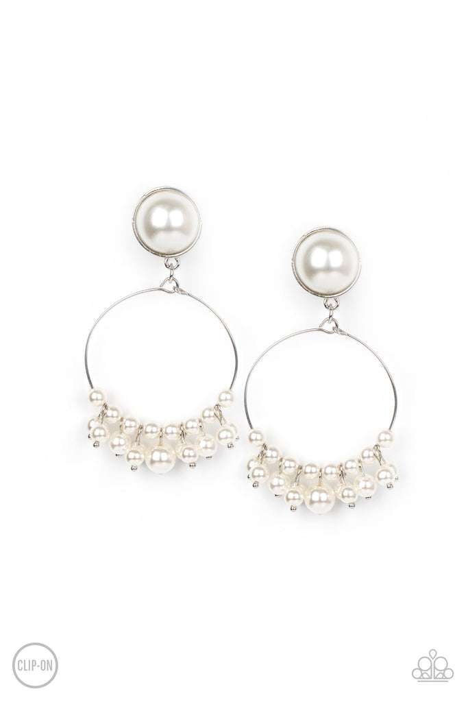 Seize Your Moment-White Pearl Clip On Earrings-Paparazzi - The Sassy Sparkle