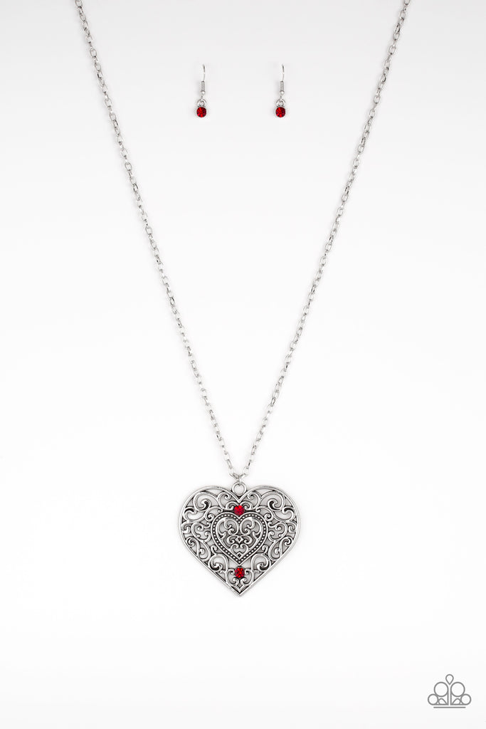 Classic Casanova-Red Necklace-Heart Pendant-Long-Paparazzi - The Sassy Sparkle