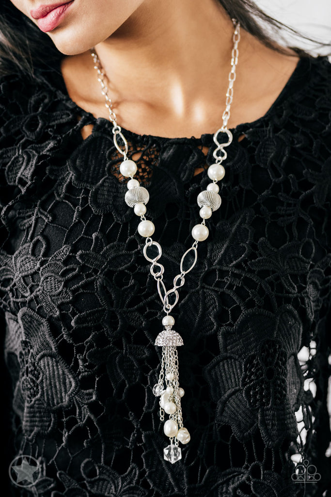 Designated Diva-White Pearl and Rhinestone Blockbuster Necklace-$5 Paparazzi - The Sassy Sparkle