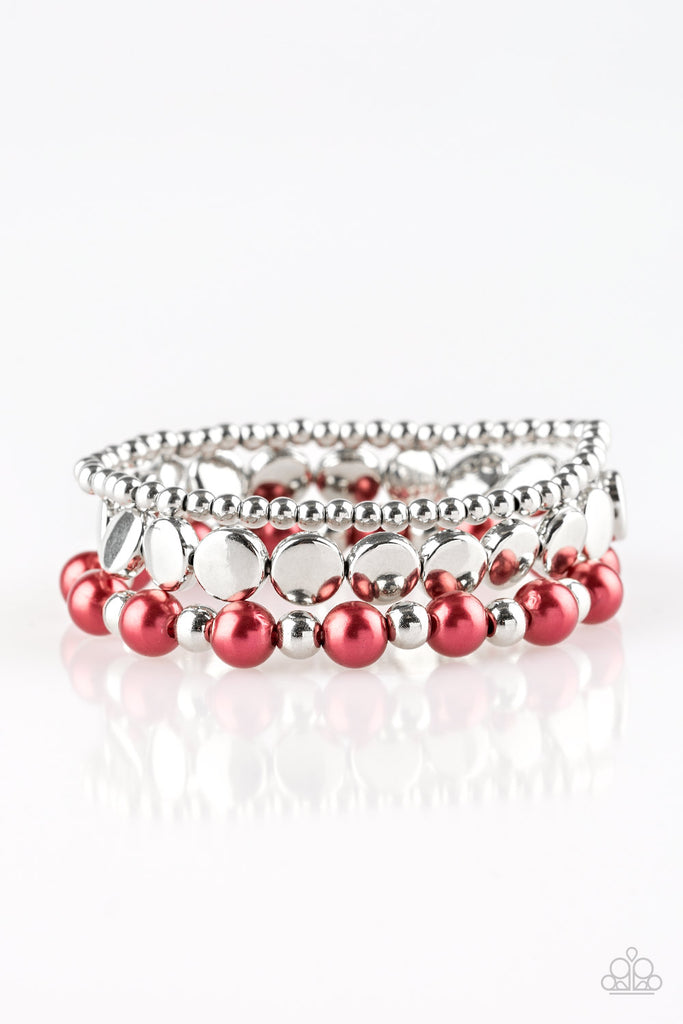 Girly Girl Glamour - Red Pearl Bracelet-Paparazzi