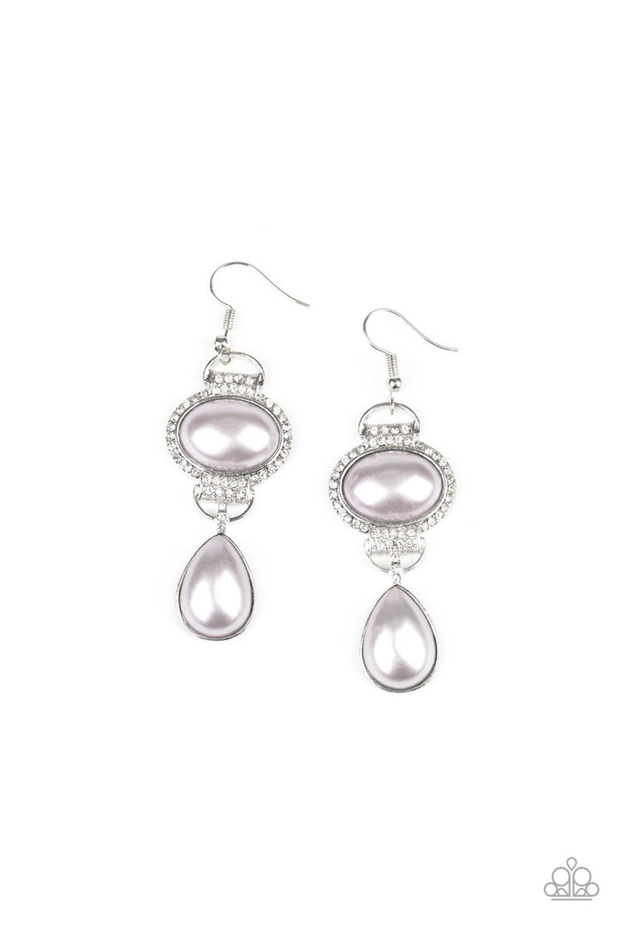 Icy Shimmer-Silver Pearl and Rhinestone Paparazzi Earrings - The Sassy Sparkle